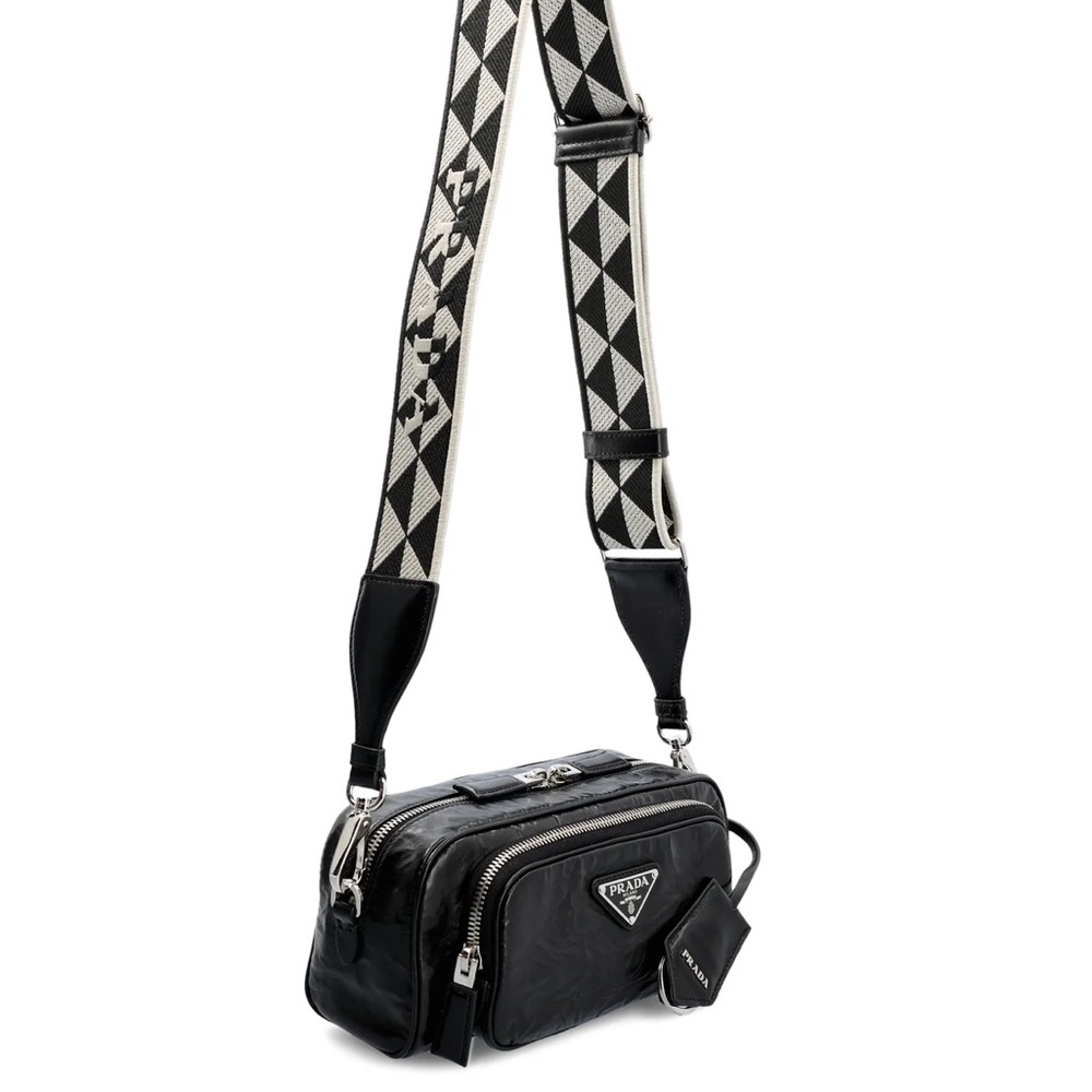 Prada Nappa Antique Leather Multi-Pocket Shoulder Bag From the Runway - Black